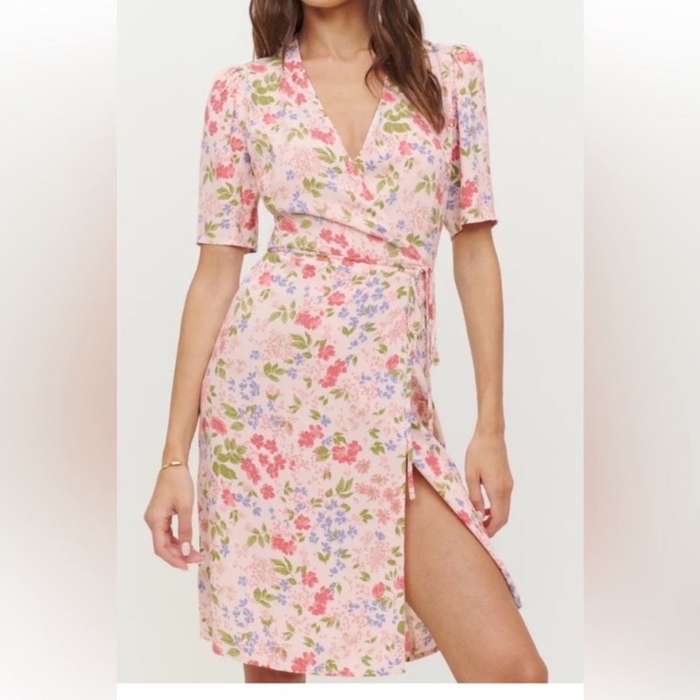 Reformation Floral Wrap Dress - Pink and Green
